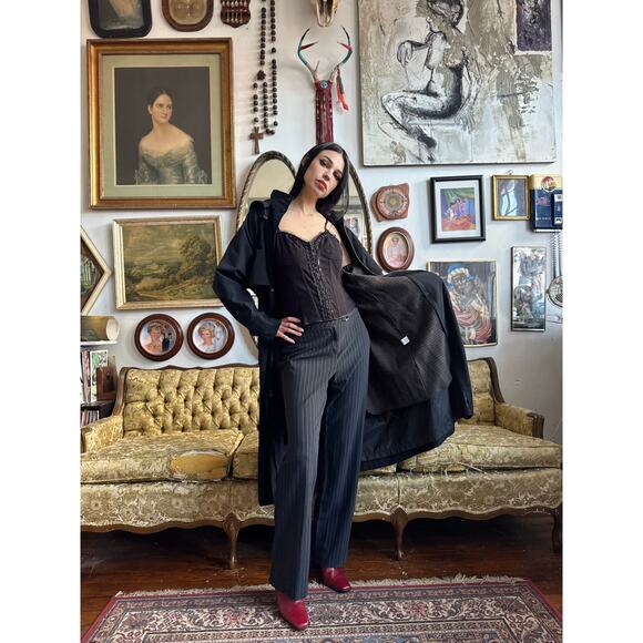 L.L. Bean Black Hooded Trench Coat Size M Petite - Picture 9 of 10